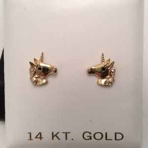 14k Yellow Real Gold Pony Unicorn Screwback Stud